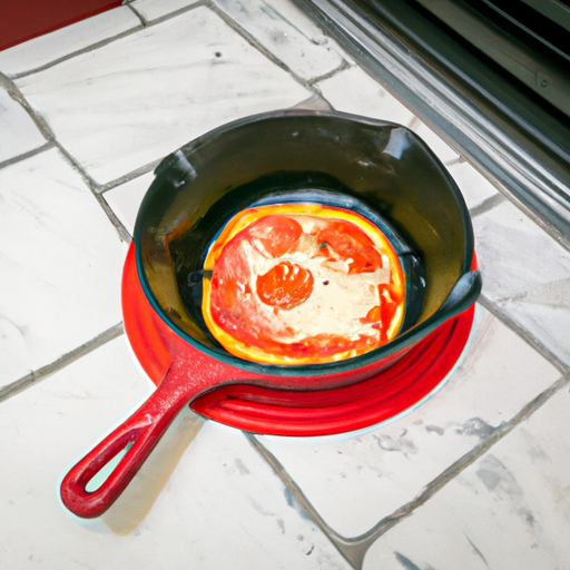 A cast iron Dutch oven, the perfect tool for making delicious homemade pizza.